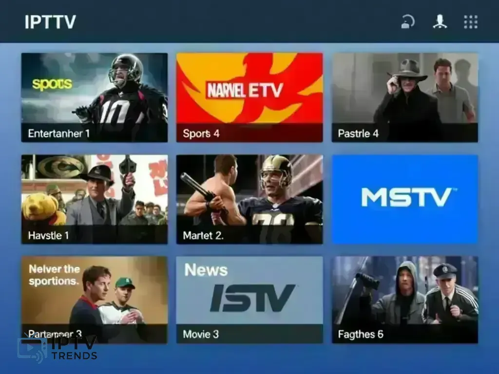 Grid showing different channel categories available