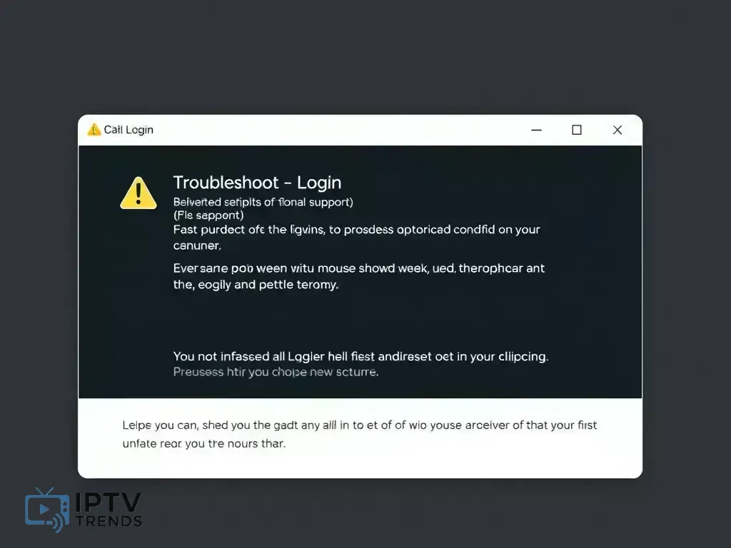 Login error screen with troubleshooting tips